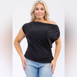 Plus Size Elegant Black Off-Shoulder Top